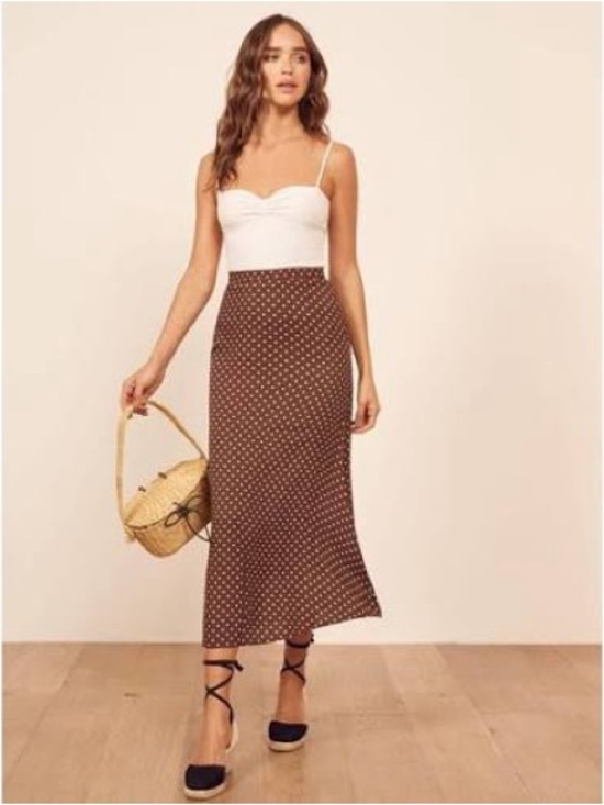 Reformation Dresses & Skirts - Reformation Bea Midi Skirt Brown and White Polka Dot